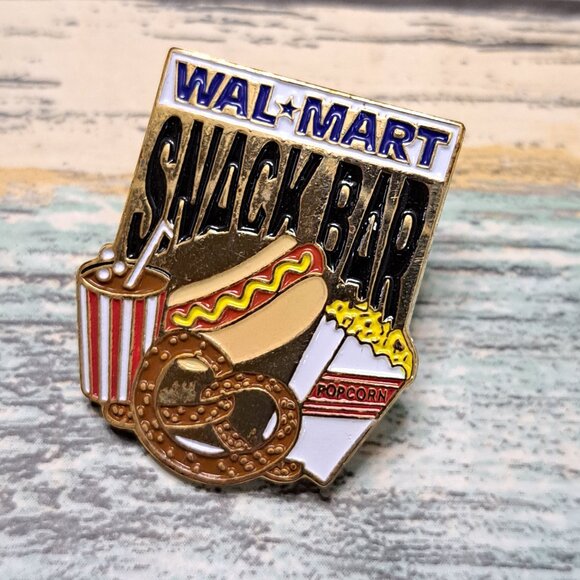 Walmart Employee Associate Pin - Snack Bar Hot Dogs Popcorn Pretzel Pop Soda - Picture 1 of 2